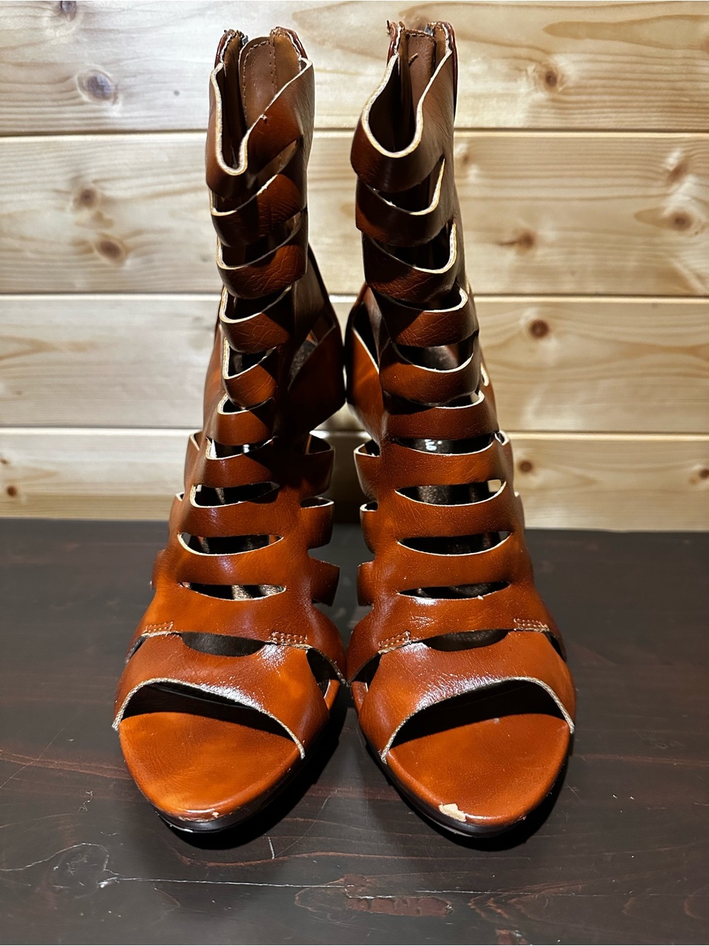 Michael Antonio saddle color gladiator open toe bootie heel